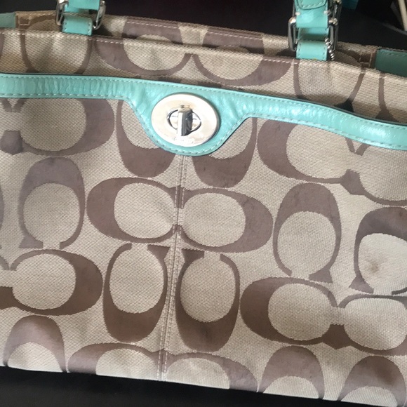 Coach signature handbag with teal trim - Picture 2 of 4
